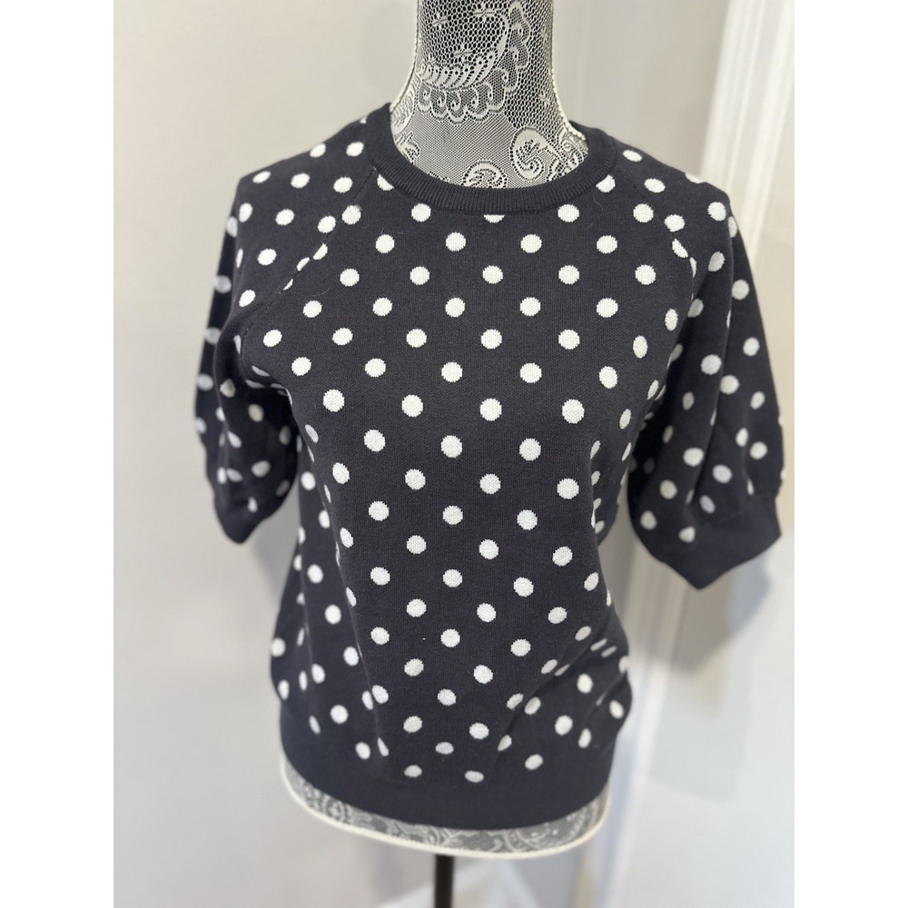 Tea & Rose Sz: S Dark Dusty Gray Polka Dot Short Balloon Sleeve Sweater